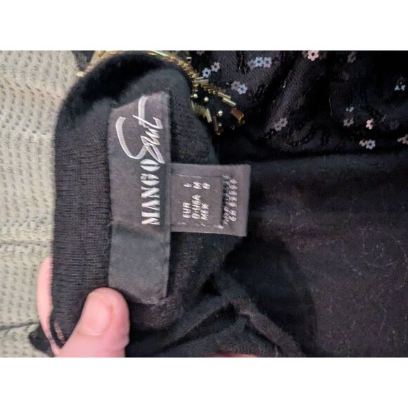 Mng wool and silk black sequin long sleeve cocktail  dress sz m euc low back - Picture 5 of 8